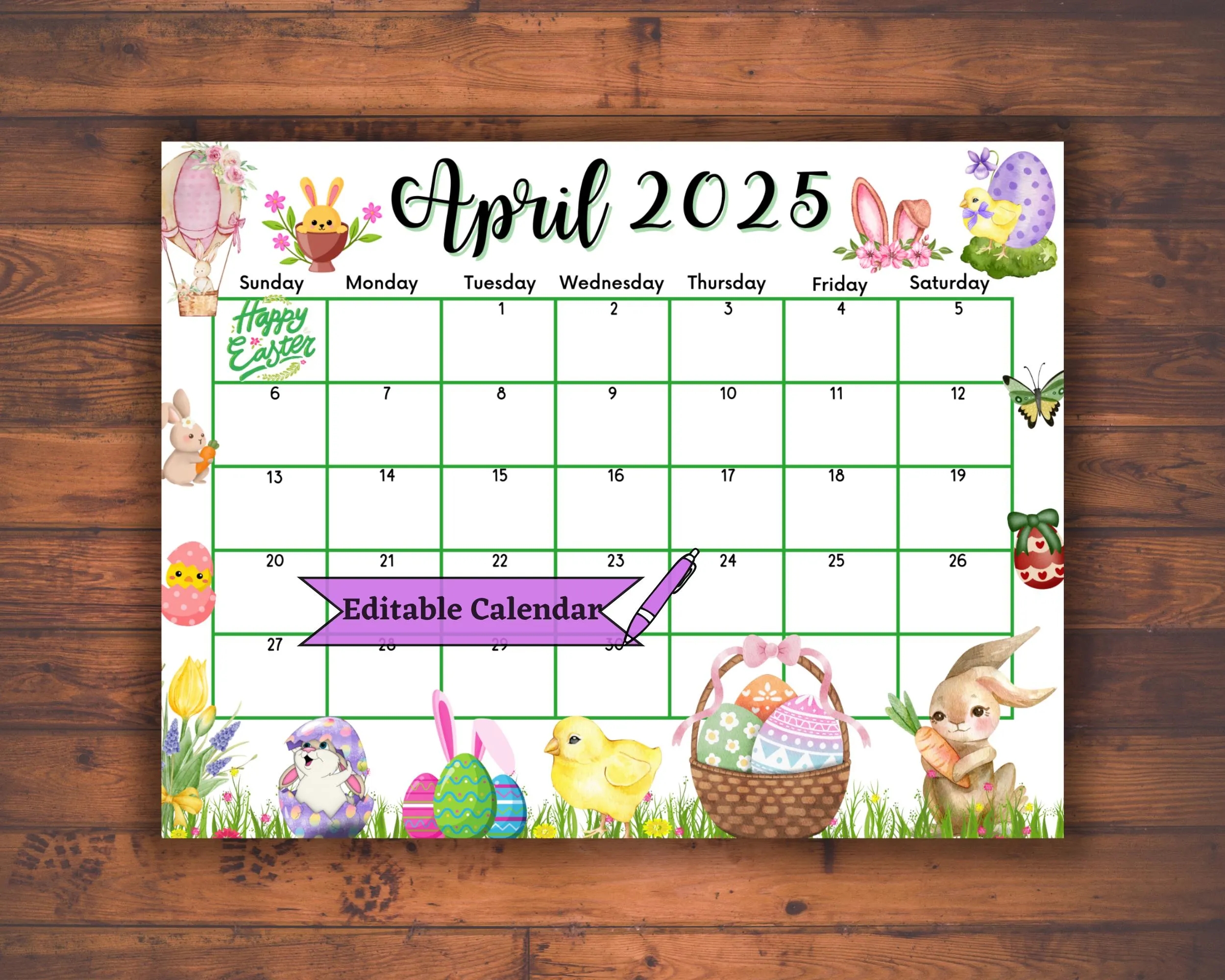 Editable Fillable April 2025 Calendar For Happy Easter With Cute Bunnies Printable Spring Planner Classroom Monthly Kid School Agenda PDF Etsy