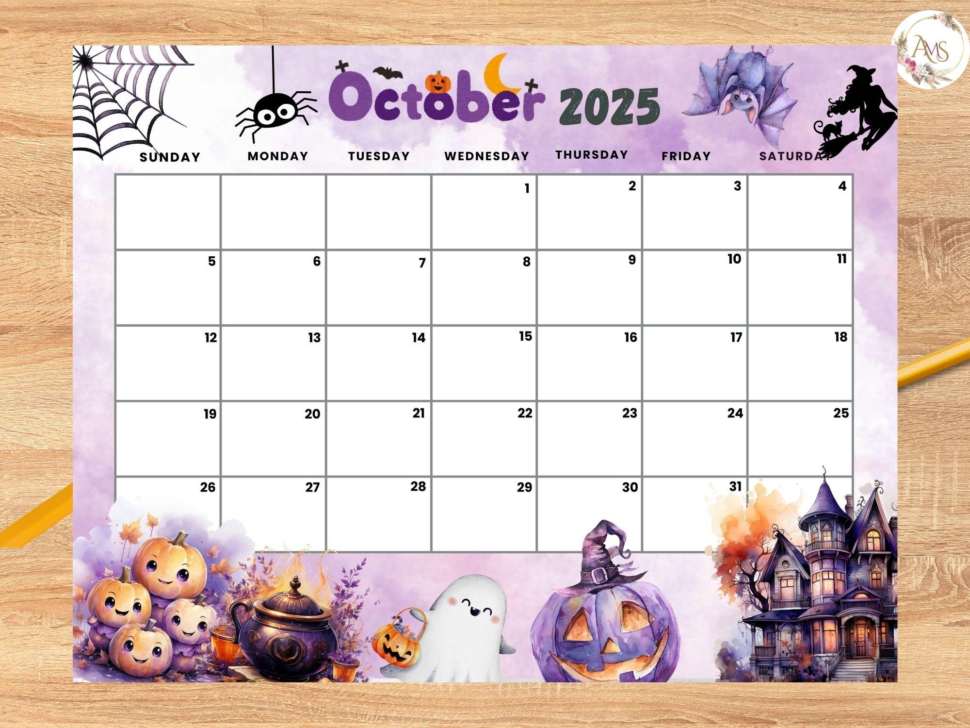 EDITABLE Fillable October 2025 Calendar spooky Halloween Planner With Scary Pumpkins And Ghosts Kids Autumn Home School Calendar Etsy
