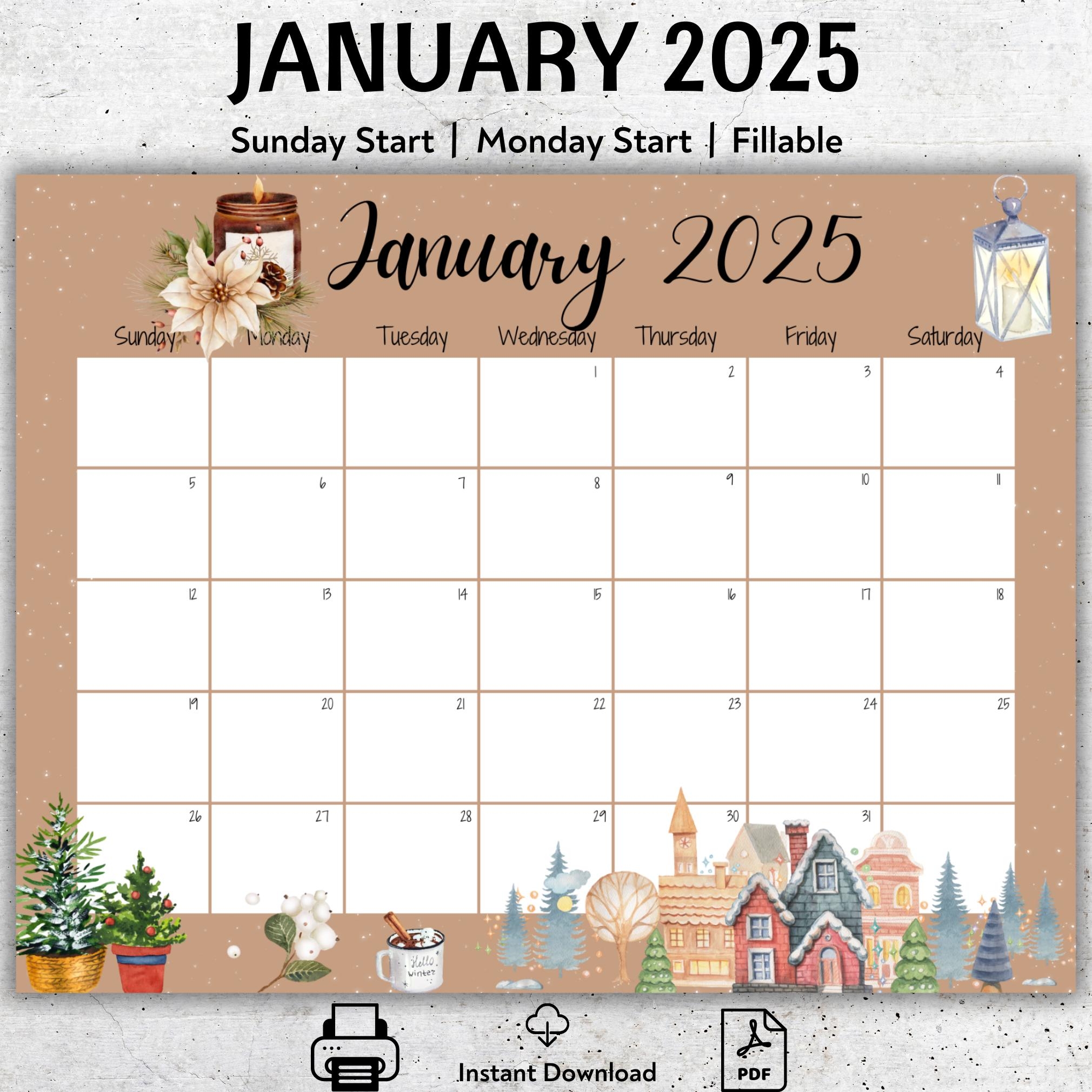 EDITABLE January 2025 Calendar Printable January Planner Beautiful Winter Happy New Year Fillable Calendar Monthly Schedule For Teacher Etsy