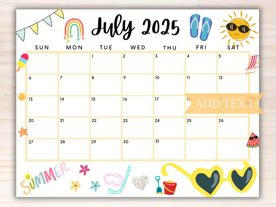 EDITABLE July 2025 Summer Calendar Printable July Calendar School Calendar Monthly Calendar July Planner Fillable Calendar For Summer Etsy Sweden
