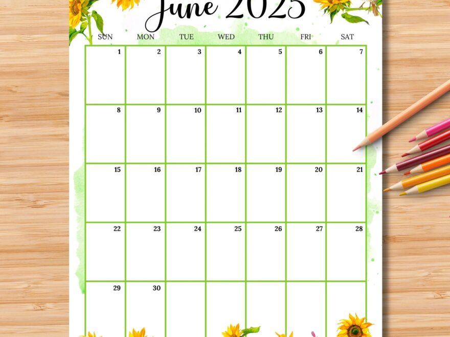 EDITABLE June 2025 Calendar vertical Portrait Summer Planner With Beautiful Sunflowers Cute Monthly Schedule For Kid Instant Download Etsy