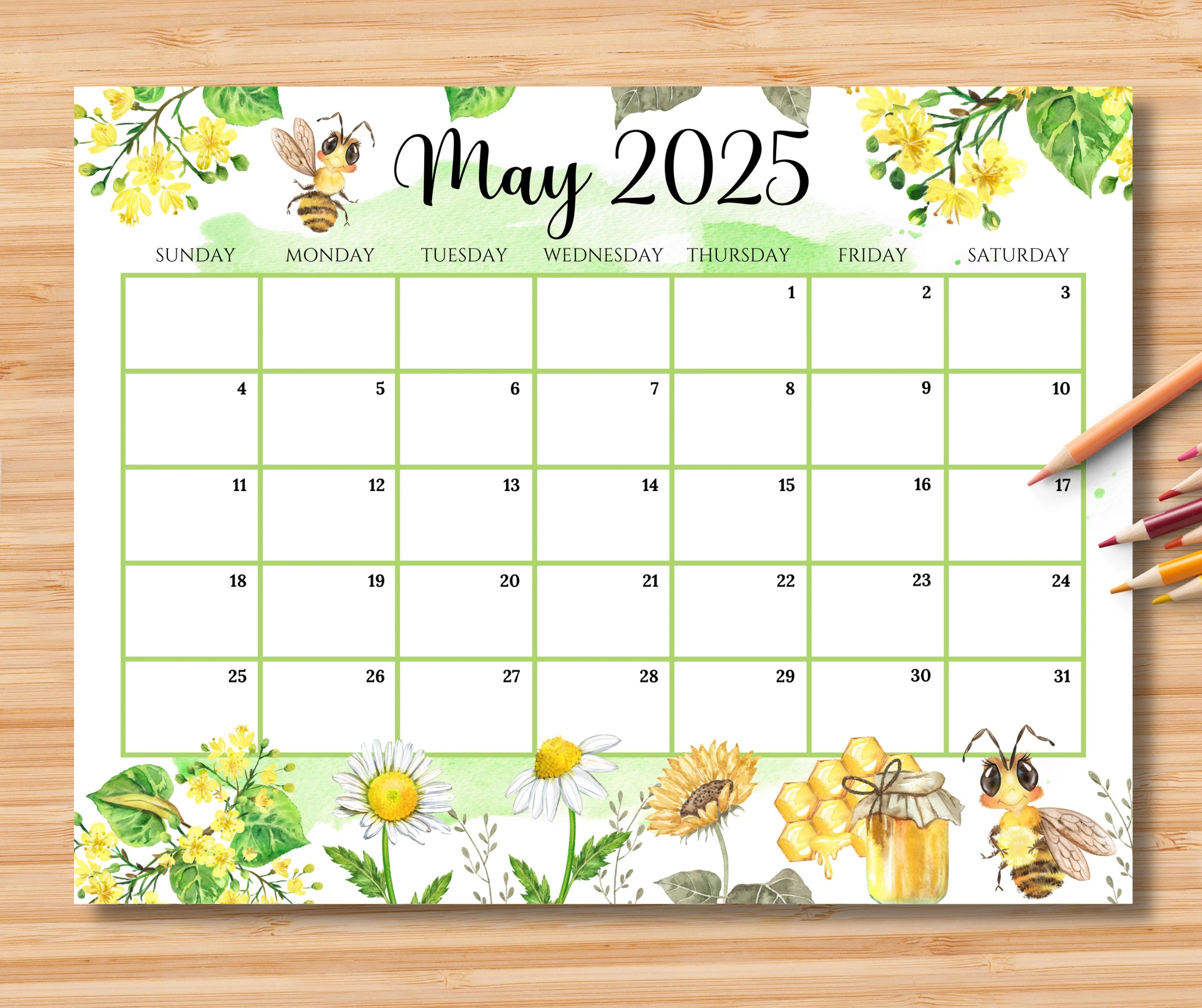 EDITABLE May 2025 Calendar Hello Spring With Cute Honey Bees Mother s Day Planner Printable Fillable Monthly Planner Instant Download Etsy Finland