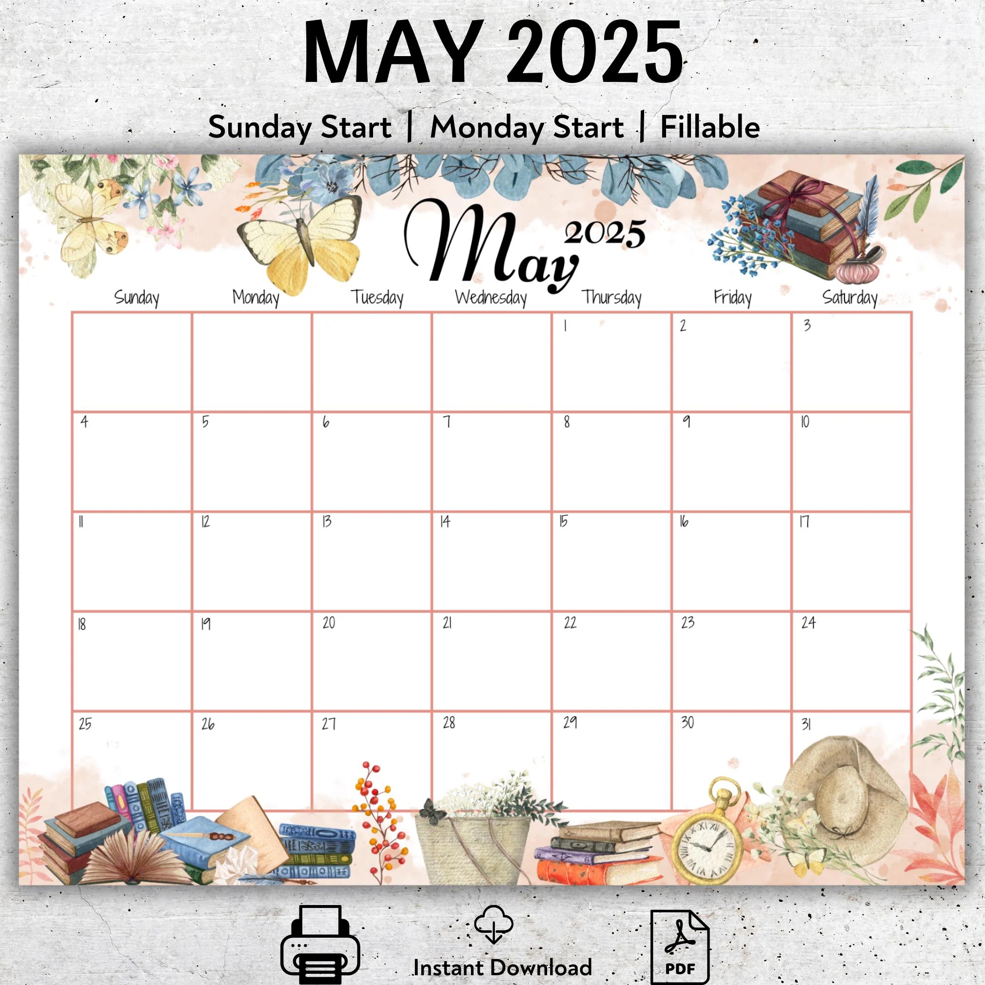 2025 Mon Thru Sun Blank Calendar