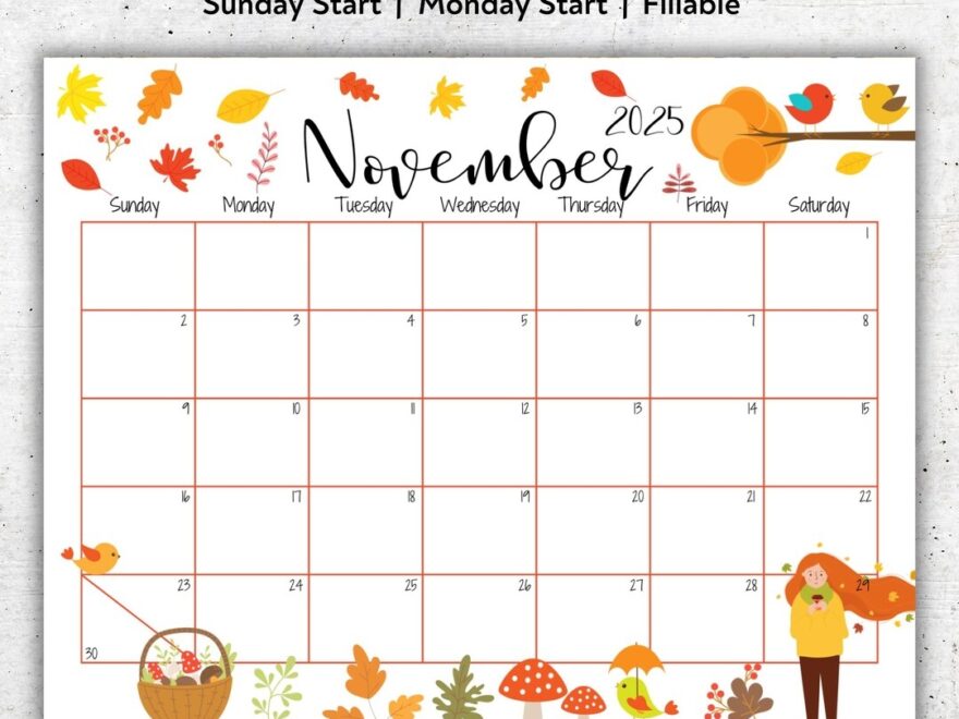 EDITABLE November 2025 Calendar Fall Foliage Calendar For Women Printable Planner Fillable Monthly Schedule Homeschool Calendar PDF Etsy