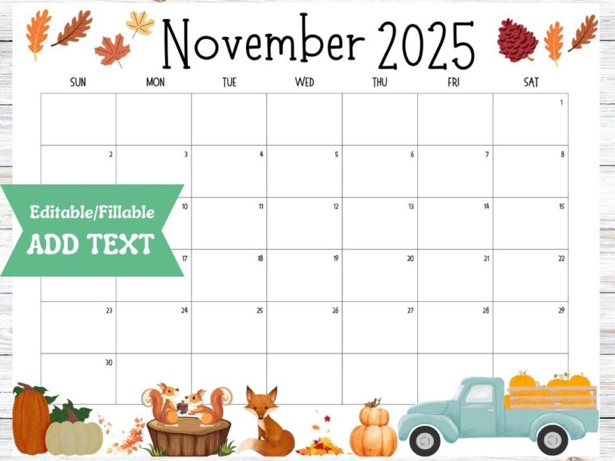 Editable November 2025 Calendar Fillable Printable Digital Download Preschool Daycare Activity Meal Planner Thanksgiving Activity Planner Etsy