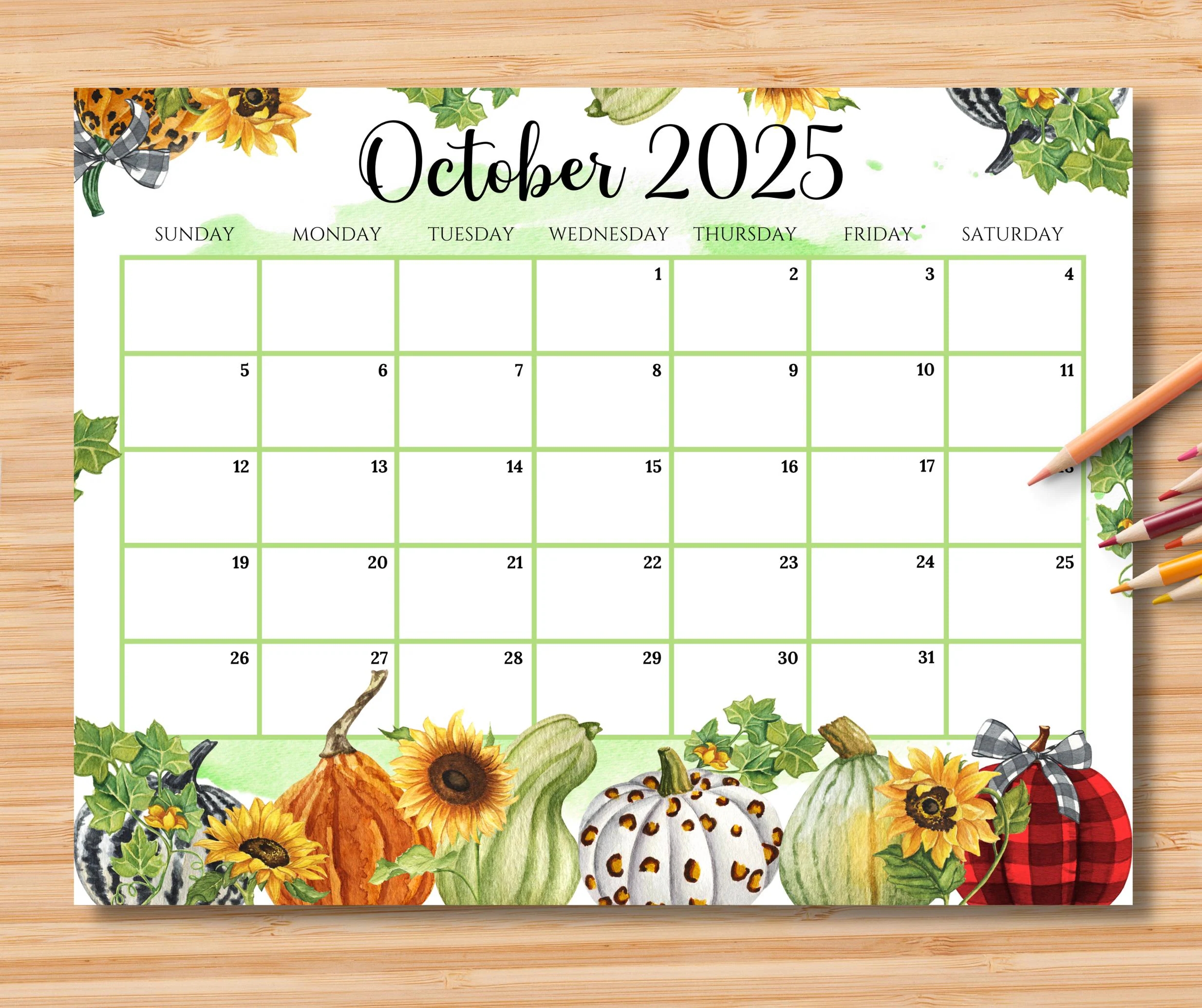 Blank Printable October 2025 Calendars