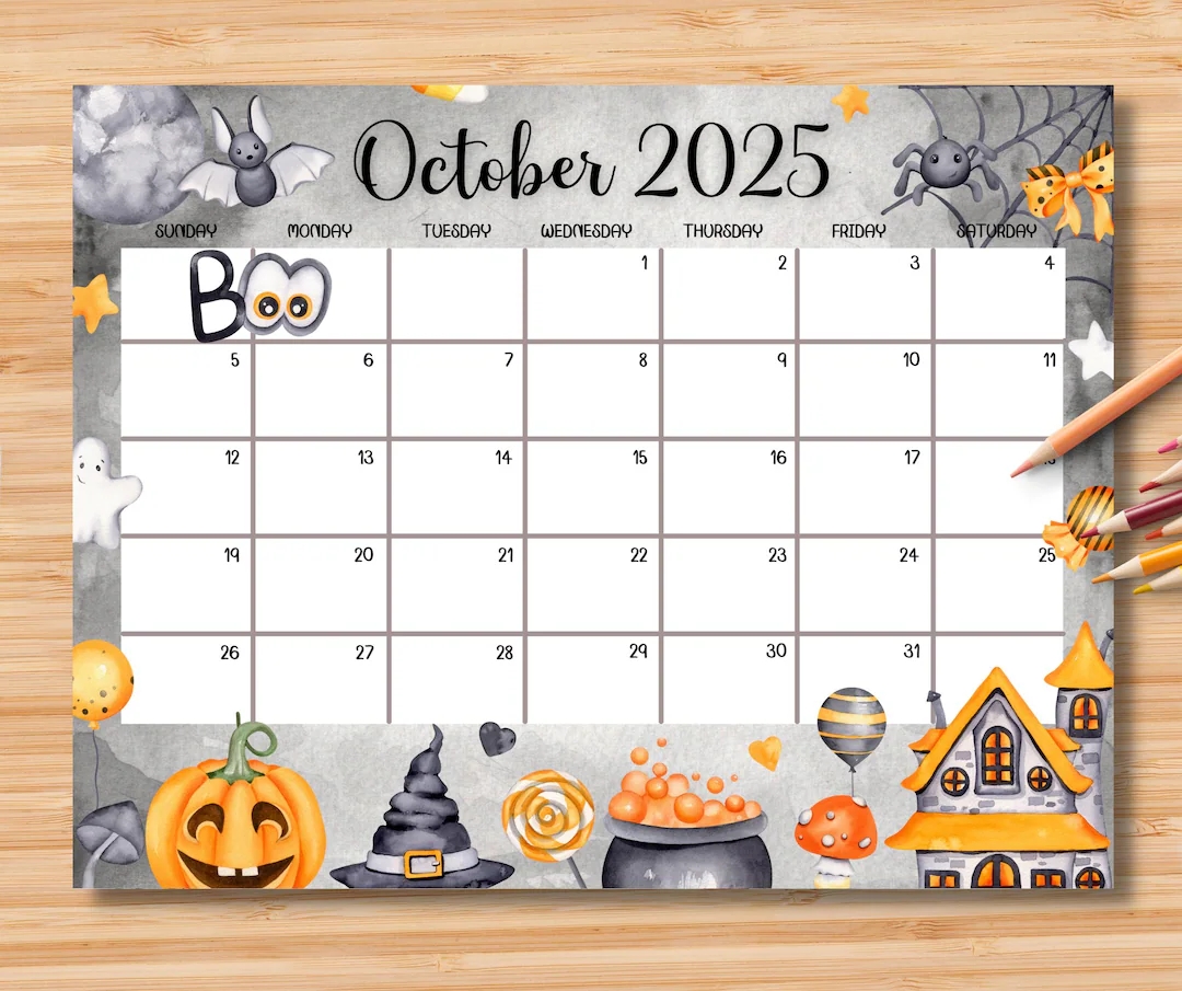 EDITABLE October 2025 Calendar Cute Spooky Halloween 2025 Planner Cute Printable Schedule Planner For Kids School Home Office Work Etsy