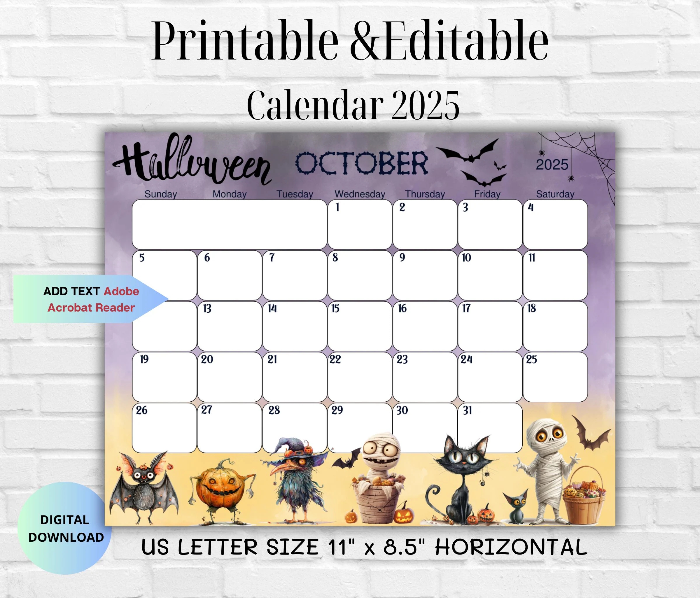 Editable October 2025 Calendar halloween 2025 Planner cute Spooky Halloween Planner printable Editable Calendar For Kids Instant Download Etsy