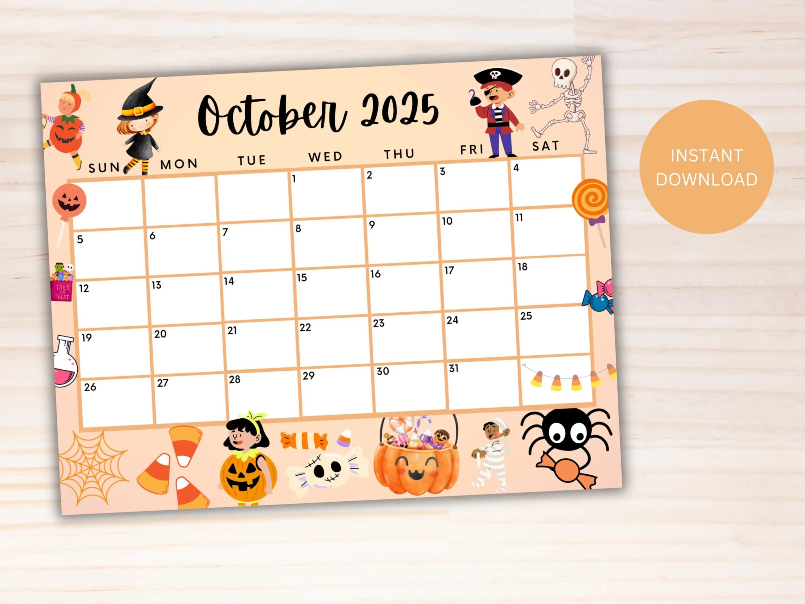 Editable October 2025 Calendar Printable Calendar School Calendar Cute Fall Trick Or Treat Calendar Monthly Calendar Classroom Calendar Etsy