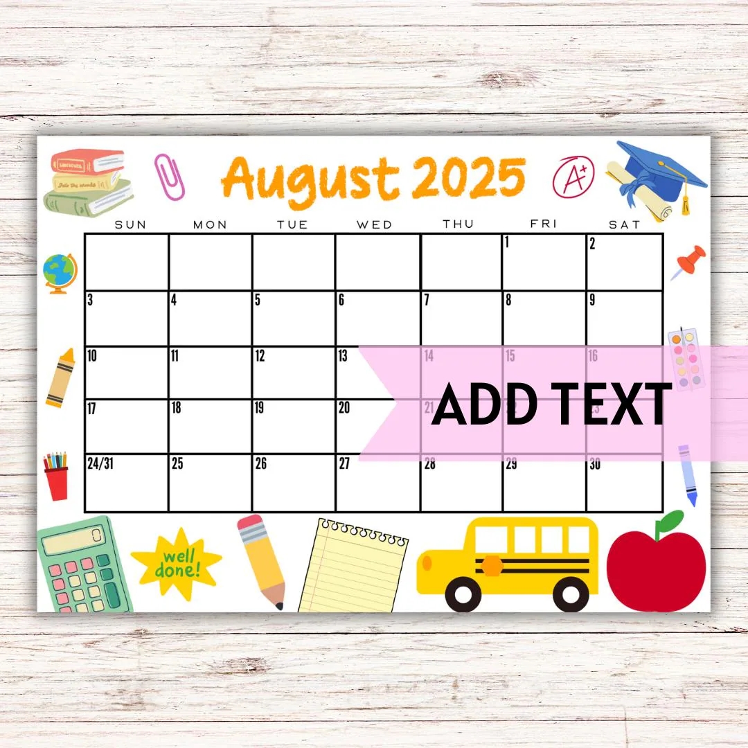 EDITABLE Printable August Calendar 2025 Back To School Calendar Classroom Calendar Cute August 2025 Calendar Fillable Calendar Etsy