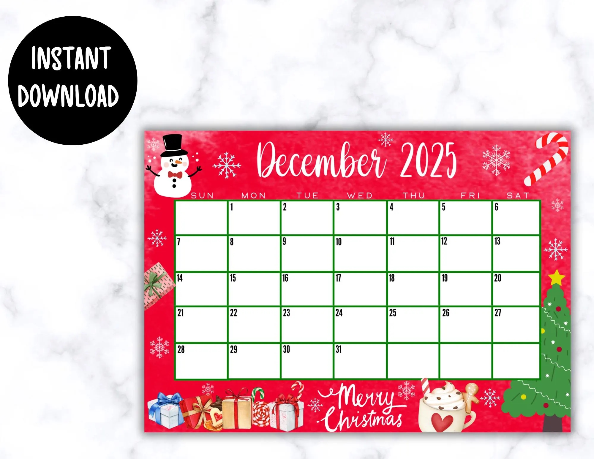 EDITABLE Printable December Calendar 2025 Cute Christmas December Calendar W Christmas Tree Holiday Calendar December 2025 Calendar Etsy Denmark