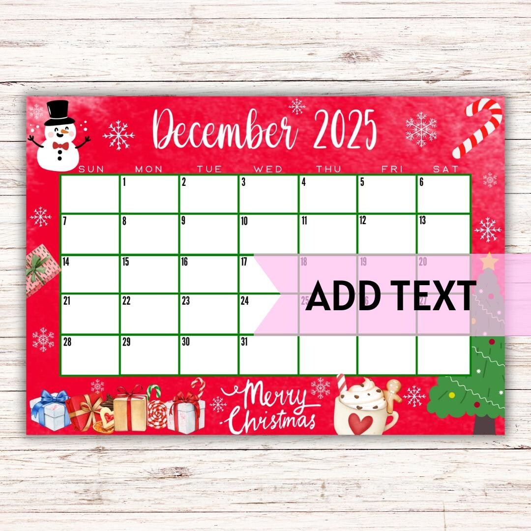 EDITABLE Printable December Calendar 2025 Cute Christmas December Calendar W Christmas Tree Holiday Calendar December 2025 Calendar Etsy Denmark