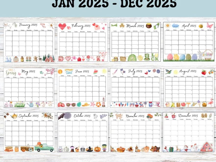 Editable Year Long 2025 Calendar Printable Fillable Whole Year 12 Month Calendar Instant Download Fillable Activity Planner Office Schedule Etsy