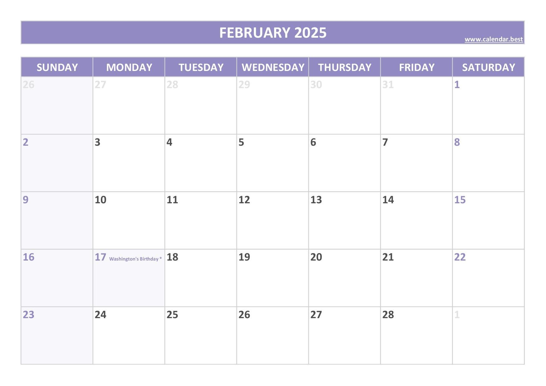 February 2025 Calendar Calendar best