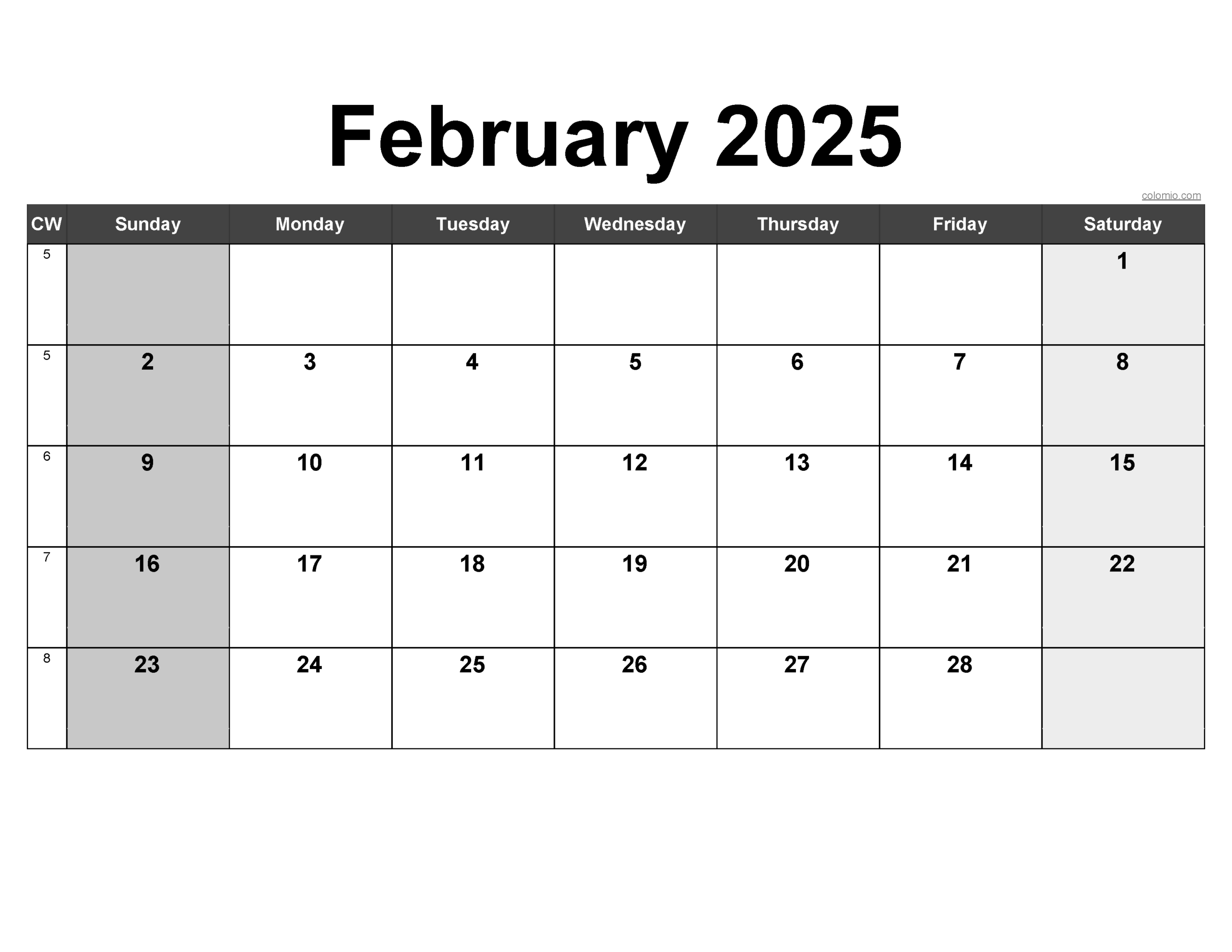 Blank 2025 Excel Calendar
