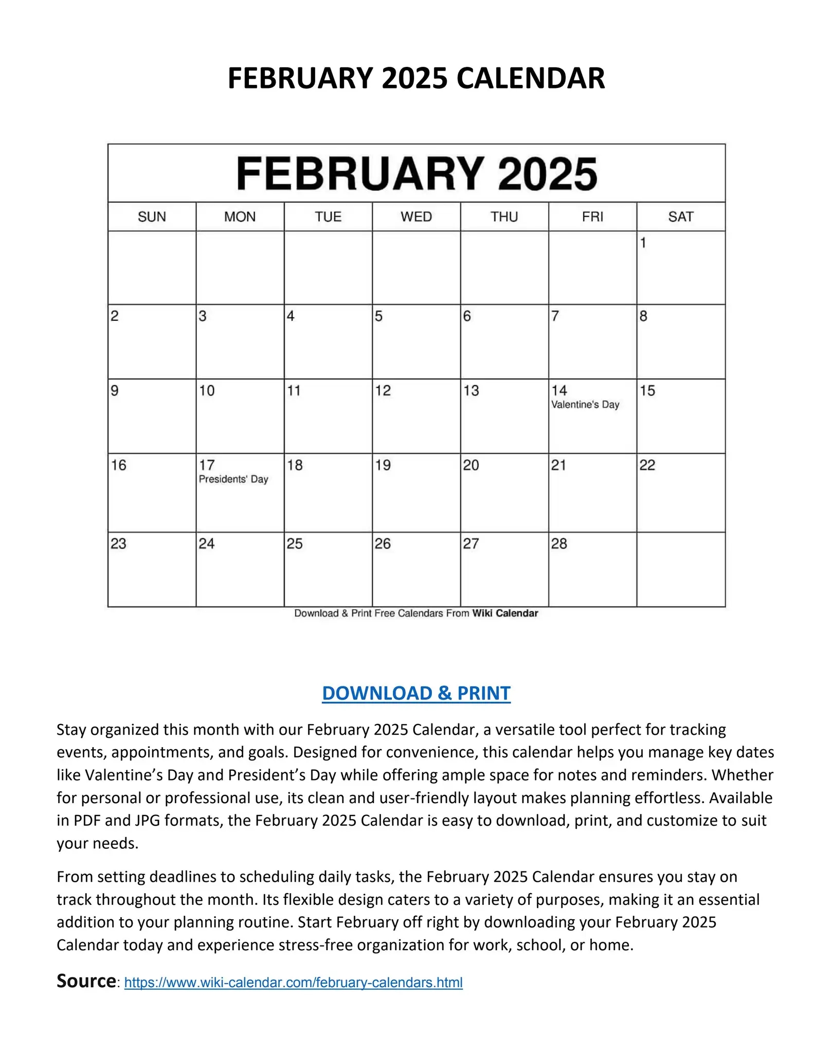 February 2025 Calendar Wiki Calendar By Wiki Calendar Issuu