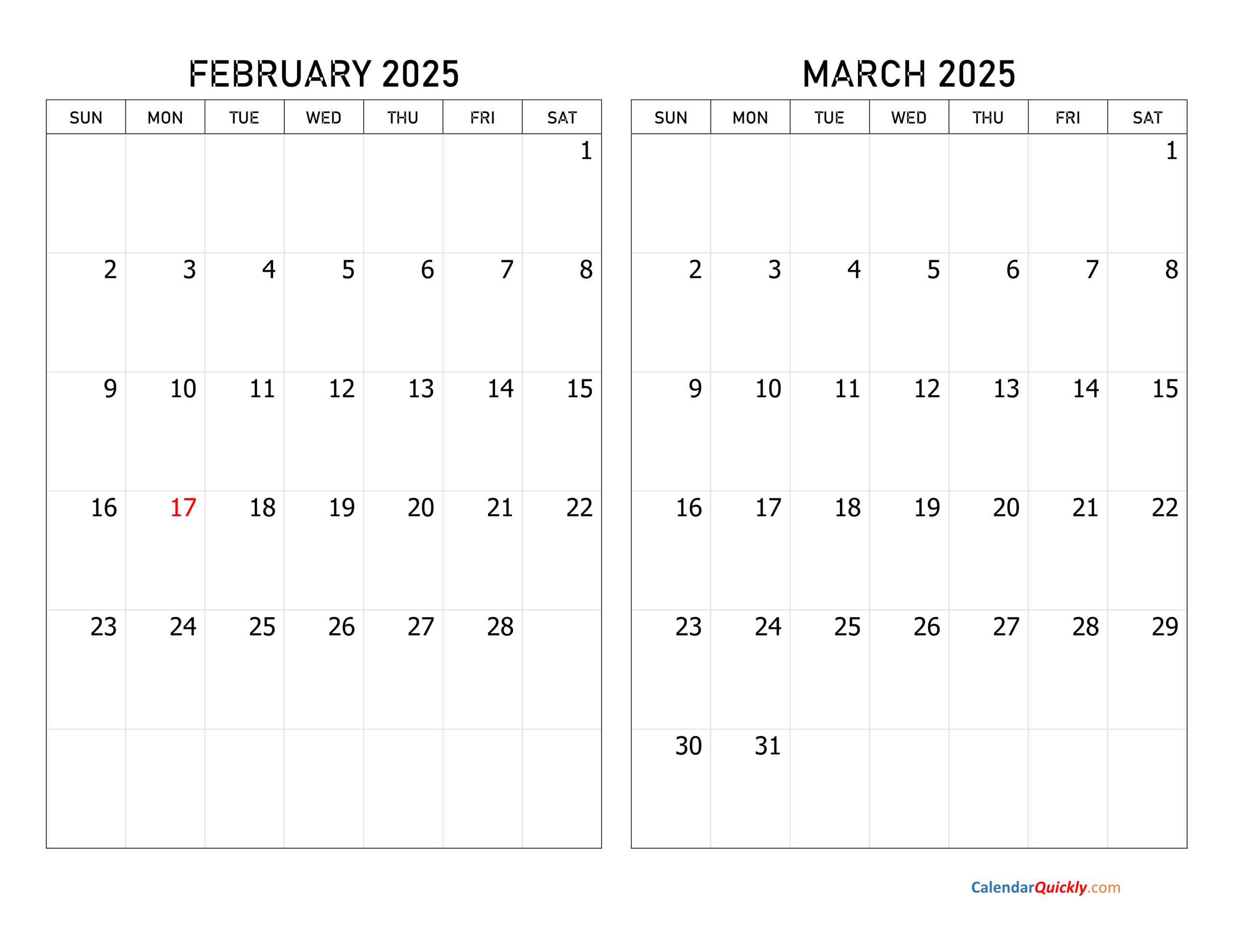 February And March 2025 Calendar Calendar Quickly