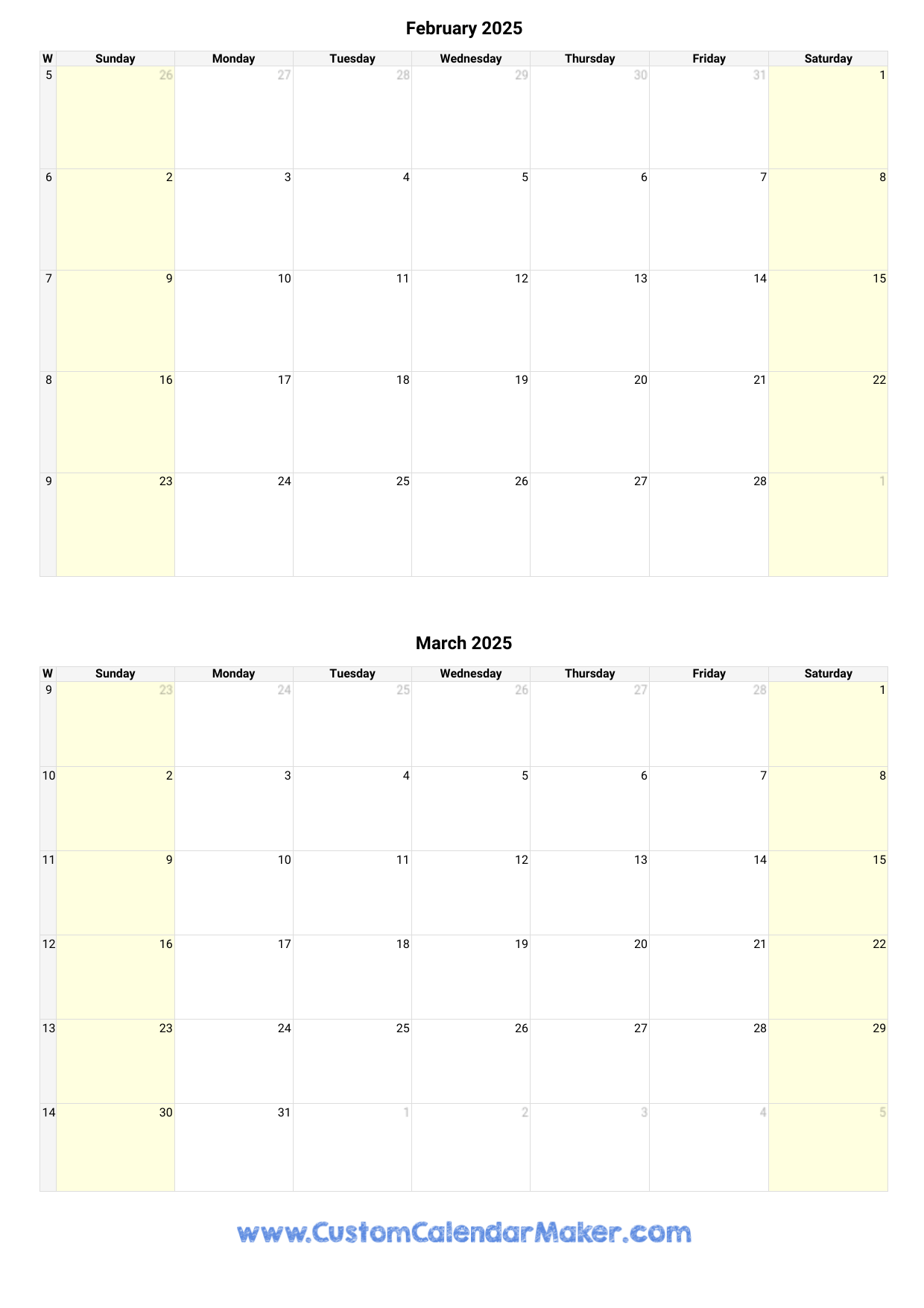 February And March 2025 Calendar Custom Calendar Maker