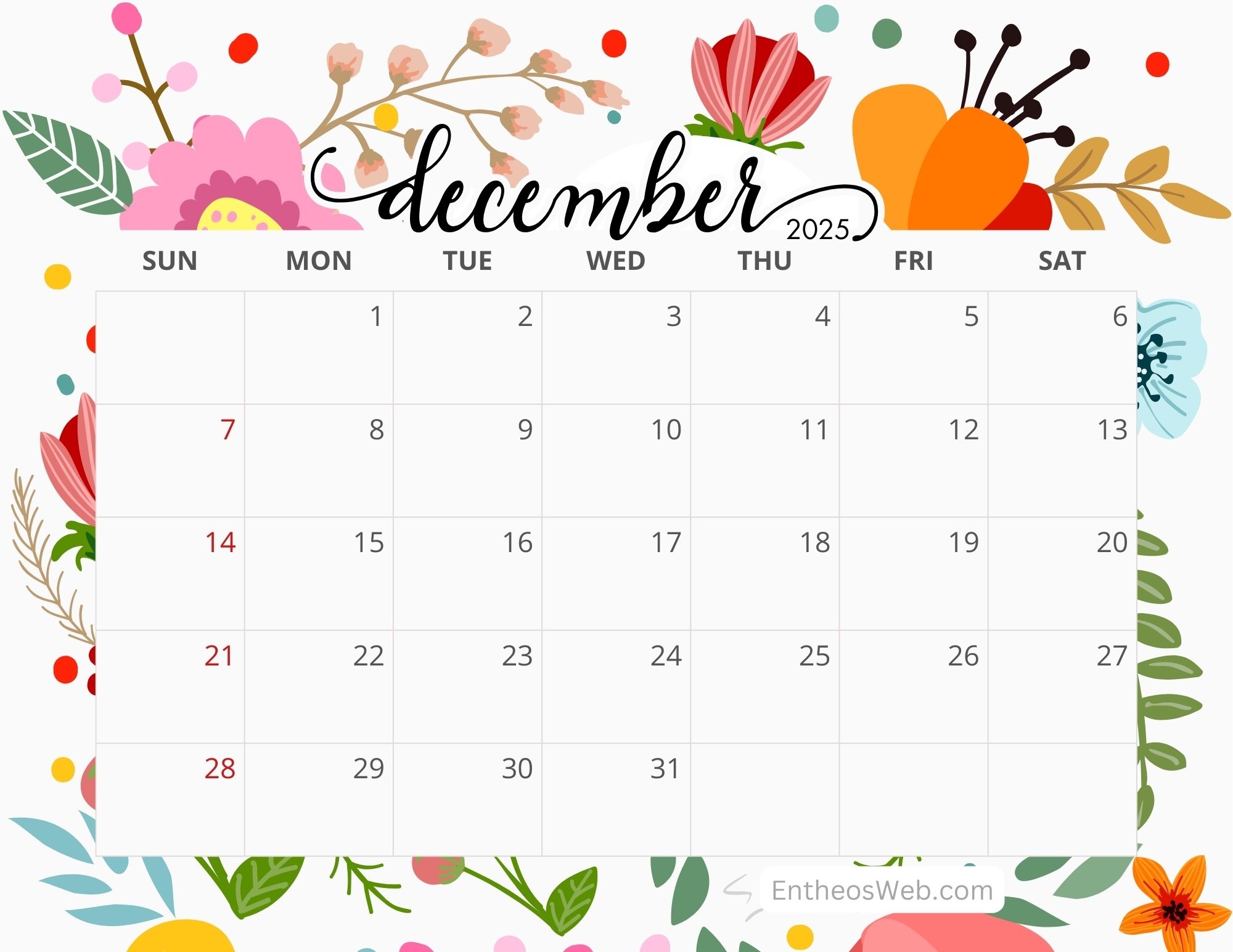 Floral Calendar Printables EntheosWeb