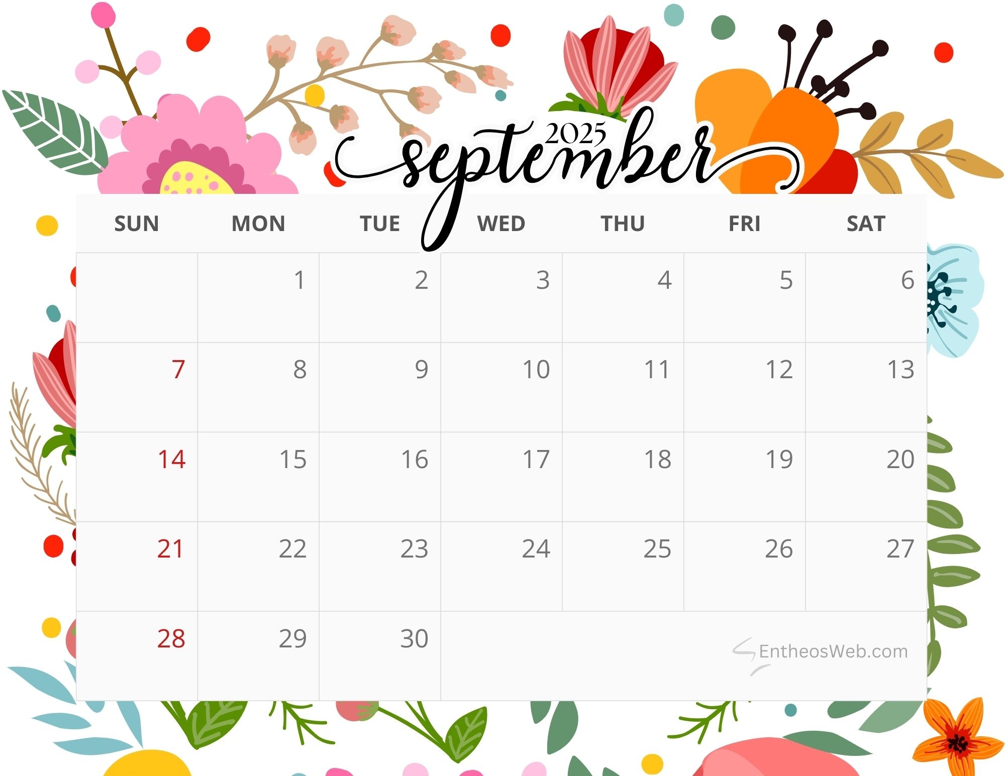 Floral Calendar Printables EntheosWeb