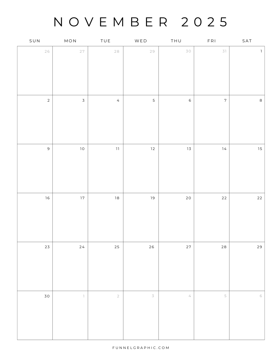 2025 November Blank Calendar