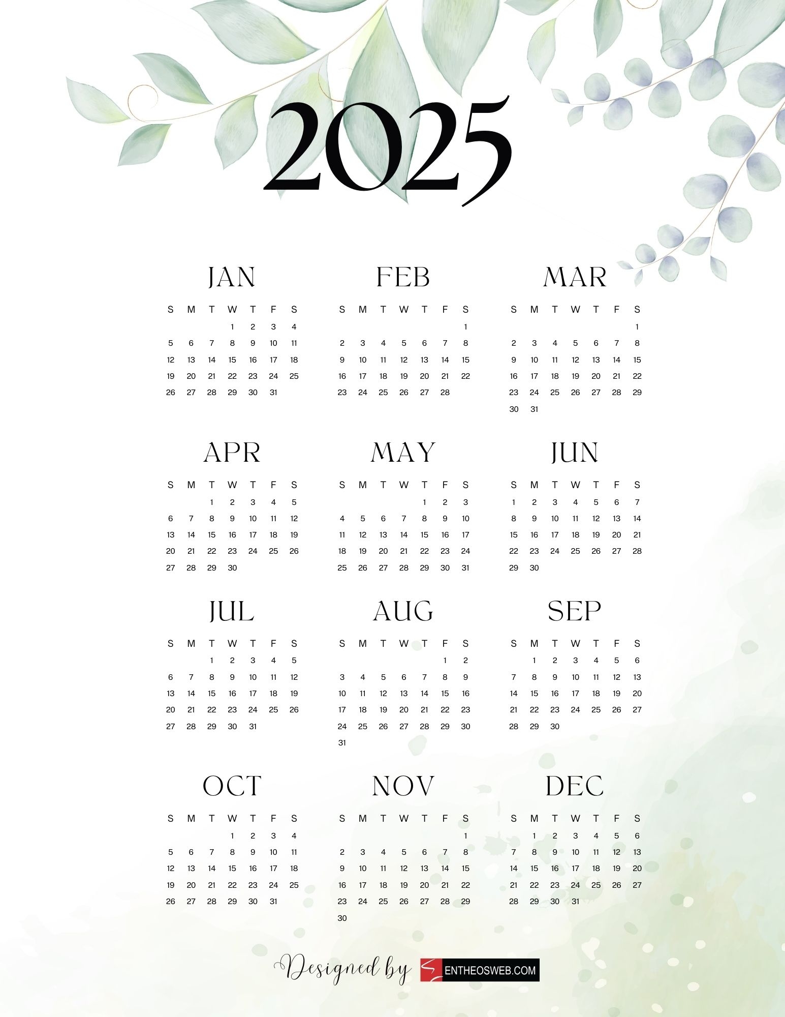Free 2025 Calendars EntheosWeb