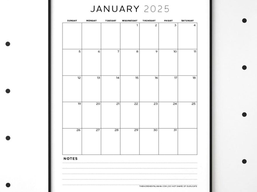 Free 2025 Monthly Calendar PDF Printable With Lined Section The Incremental Mama