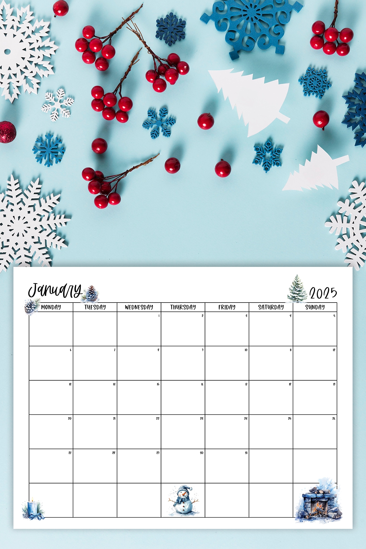 Free 2025 Printable Calendar With Monday And Sunday Start