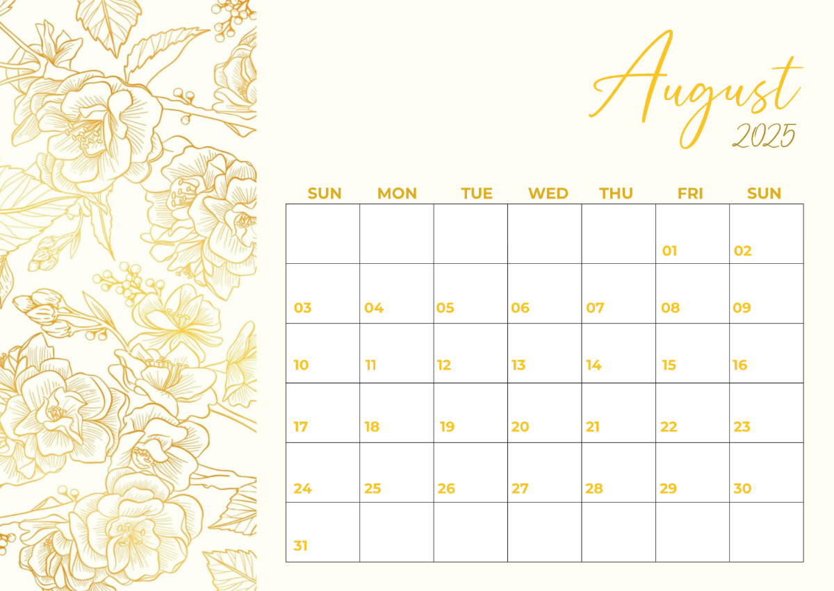 Blank Calendar Page August 2025