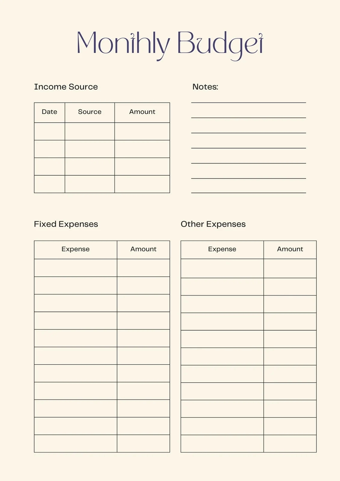 Blank Budgeting Calendars 2025