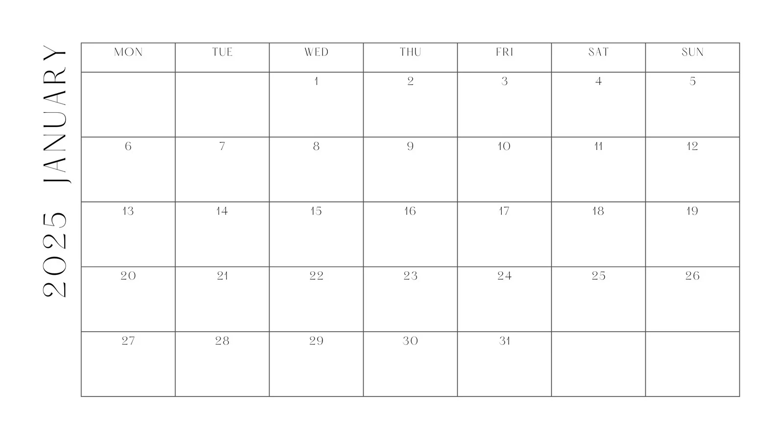 Blank Calendar Planner 2025