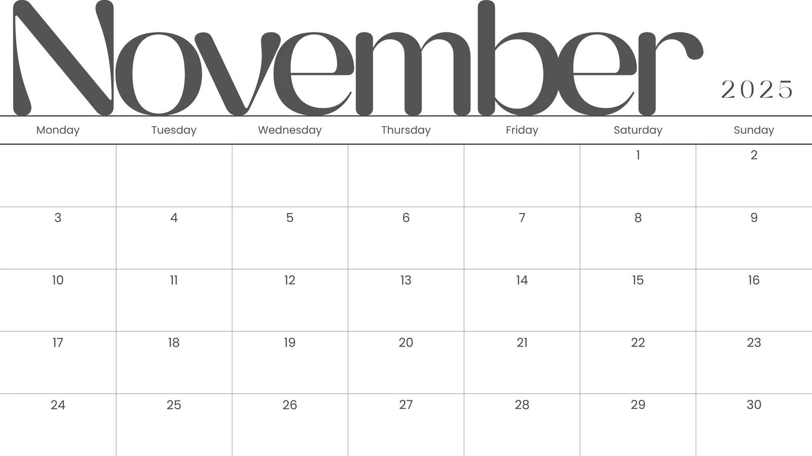 2025 Blank Calendar By Month