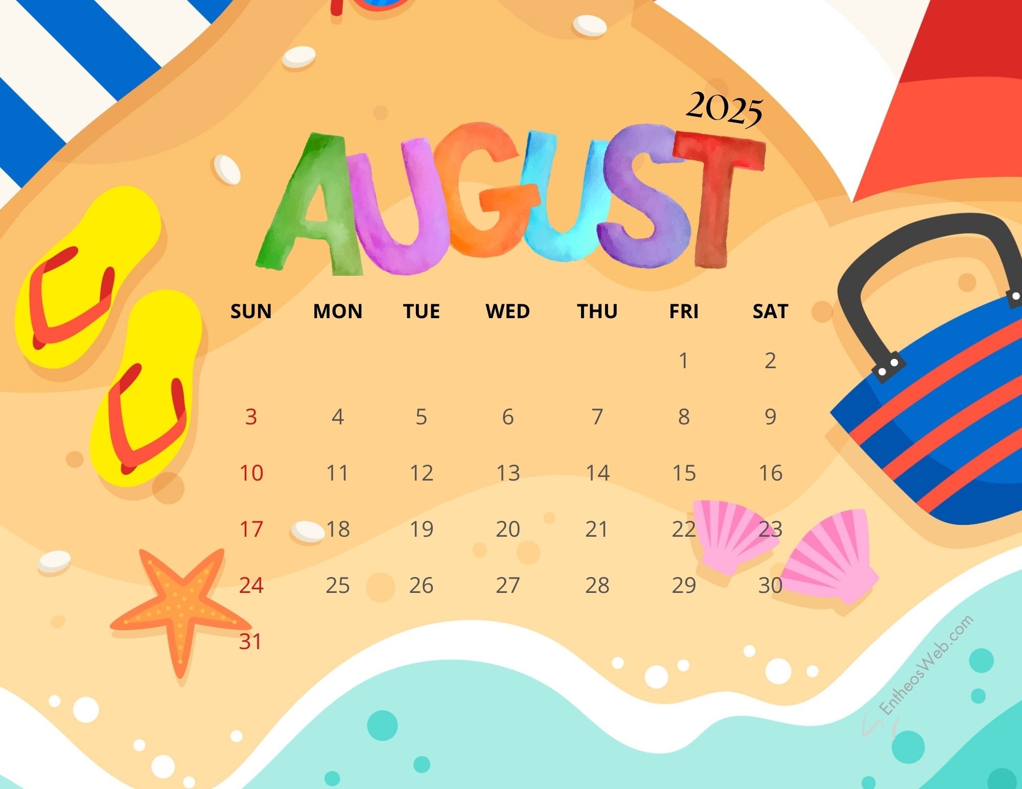 Blank Calendar 2025 August