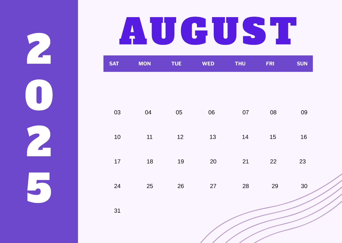 Blank 2025 August Calendar Template