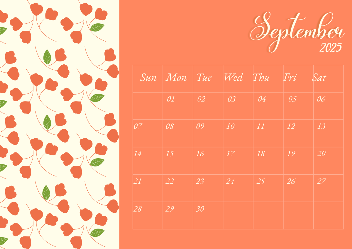 Free Autumn Leaves September 2025 Calendar Template To Edit Online