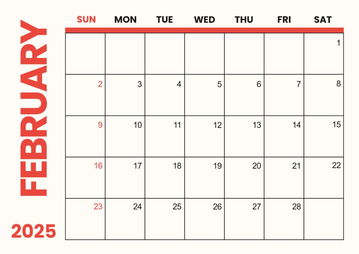 Free Blank February 2025 Calendar Template To Edit Online