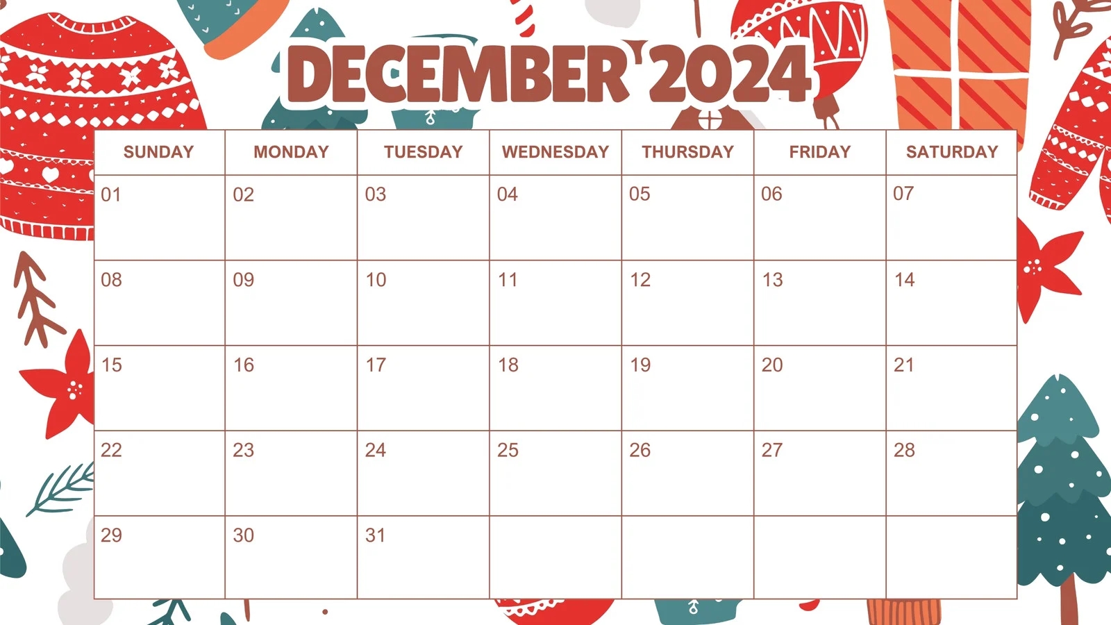 Advent 2025 Blank Calendar Printable