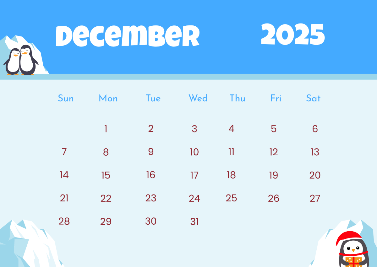 Blank Month Calendar December 2025