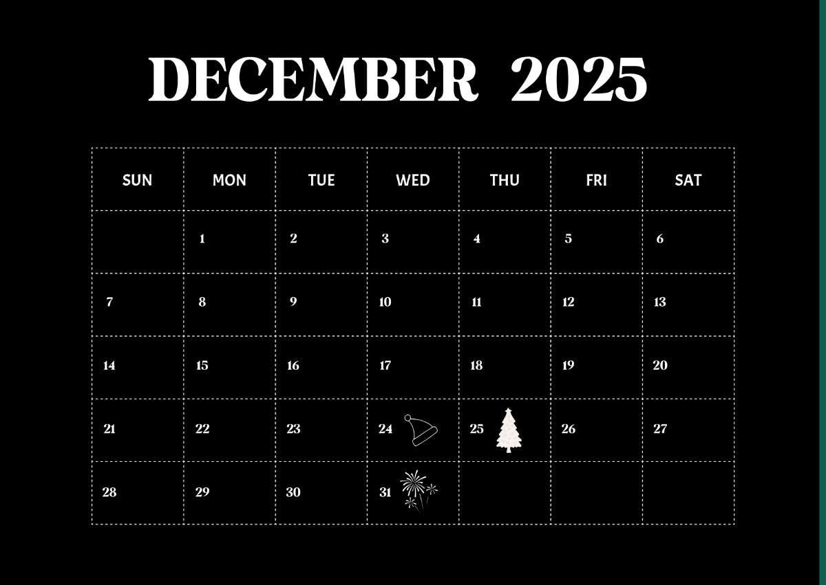 Blank Marketing Calendar For December 2025