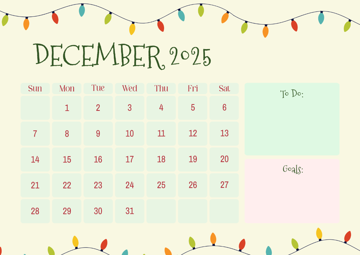 Free December 2025 Calendar With Goal Tracker Template To Edit Online