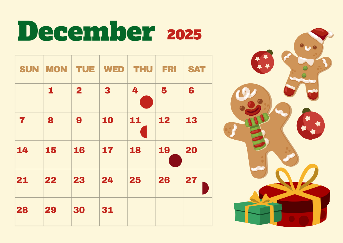 Free December 2025 Calendar With Moon Phases Template To Edit Online