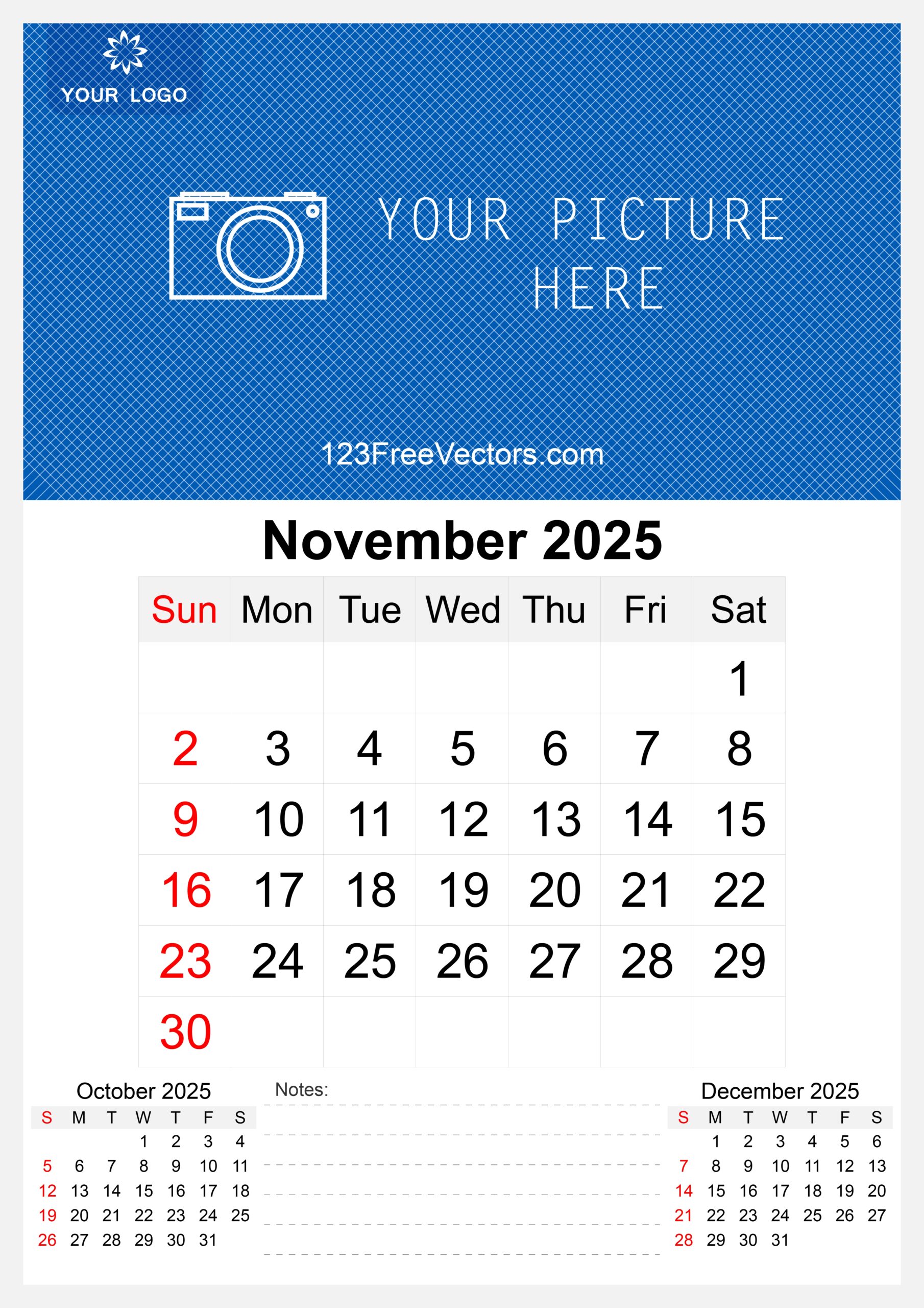 Free Download 2025 November Wall Calendar Template