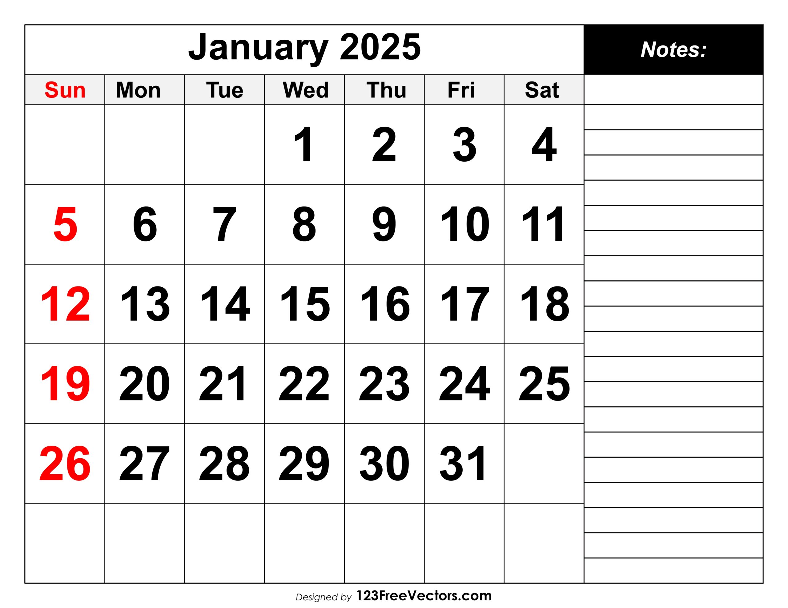 Free Download Calendar January 2025