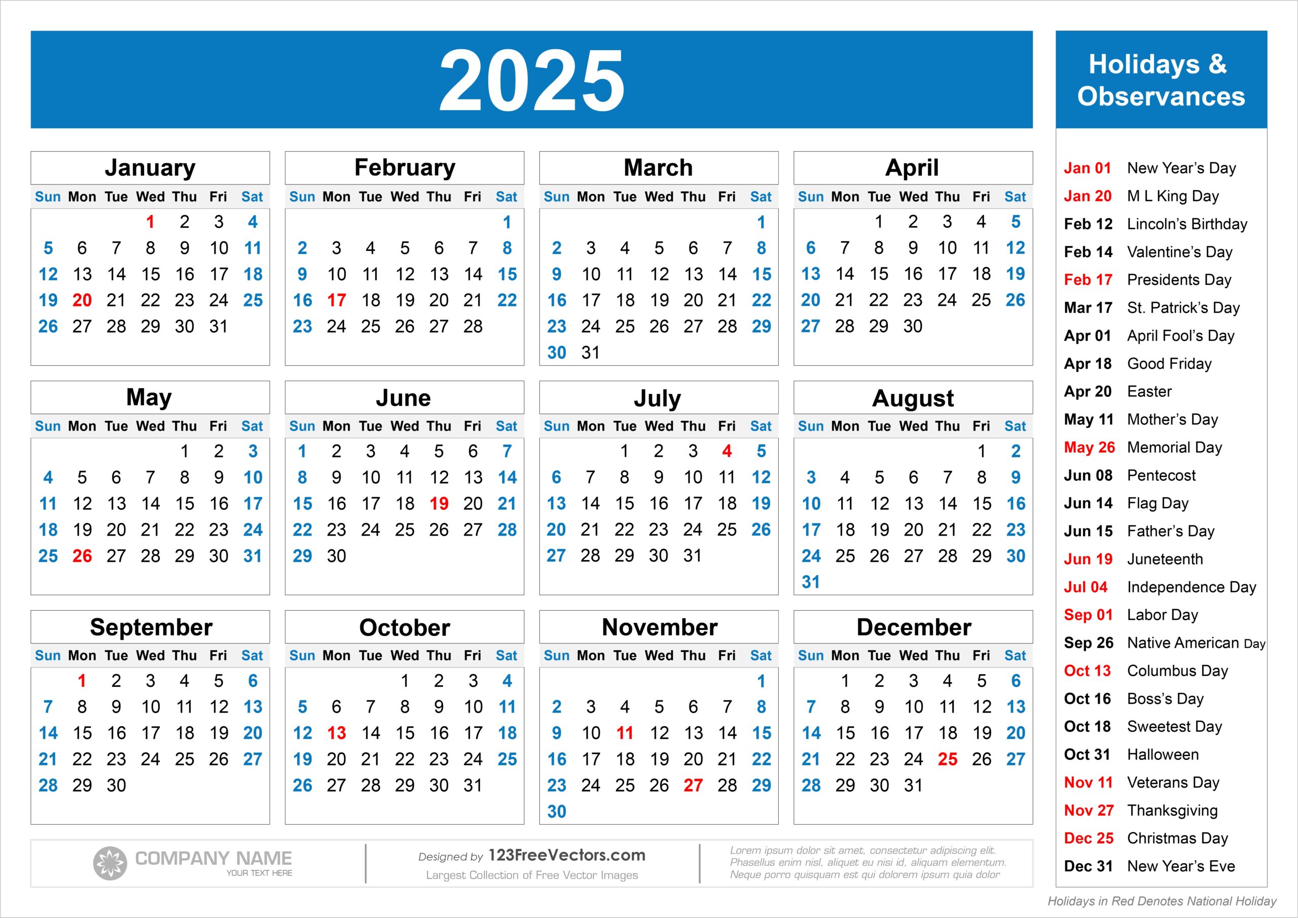 Blank Calendar 2025 Clipart