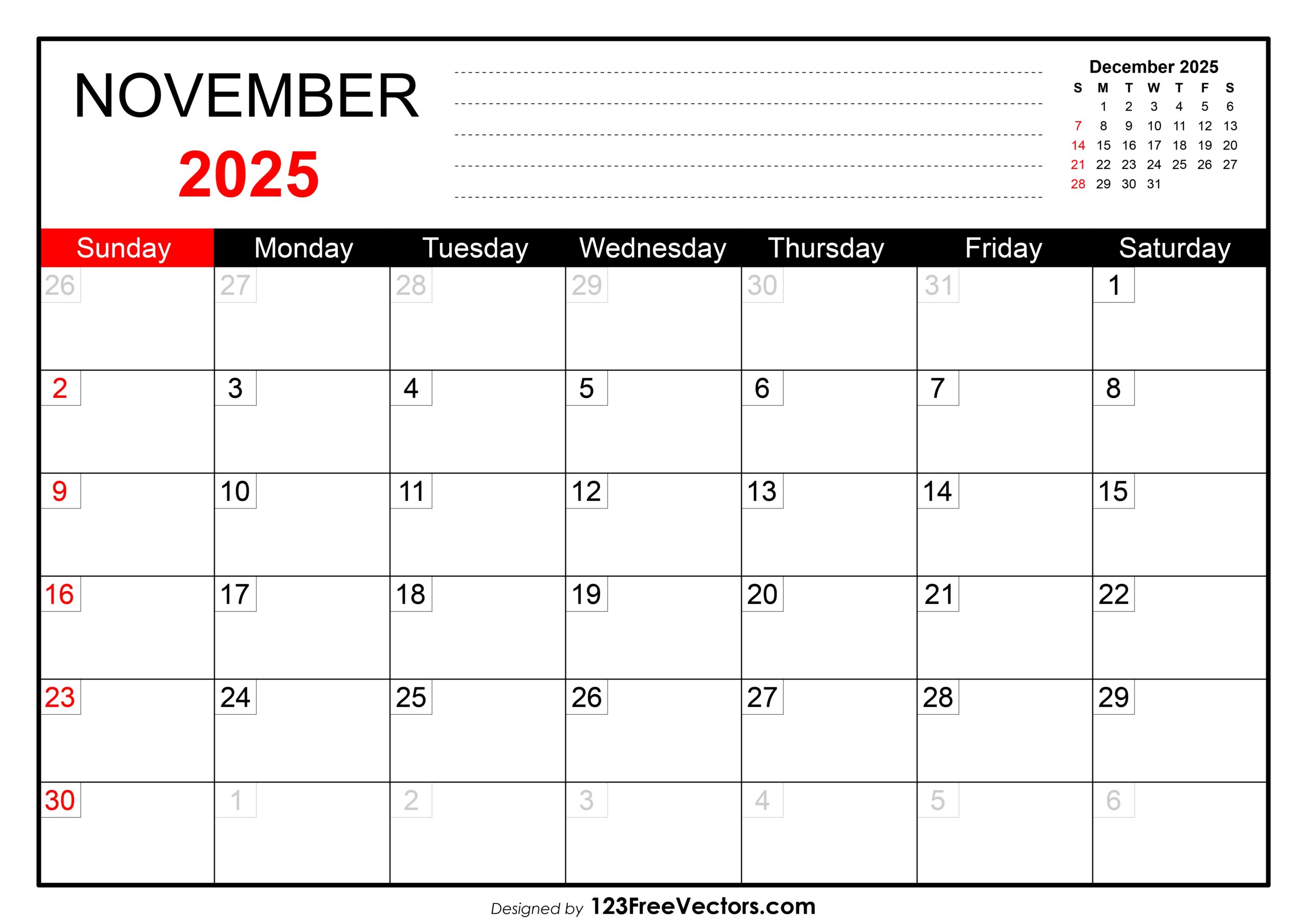 Free Blank Calendar Template November 2025