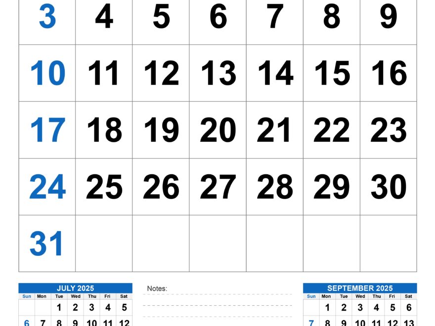 Free Download Wall Calendar August 2025