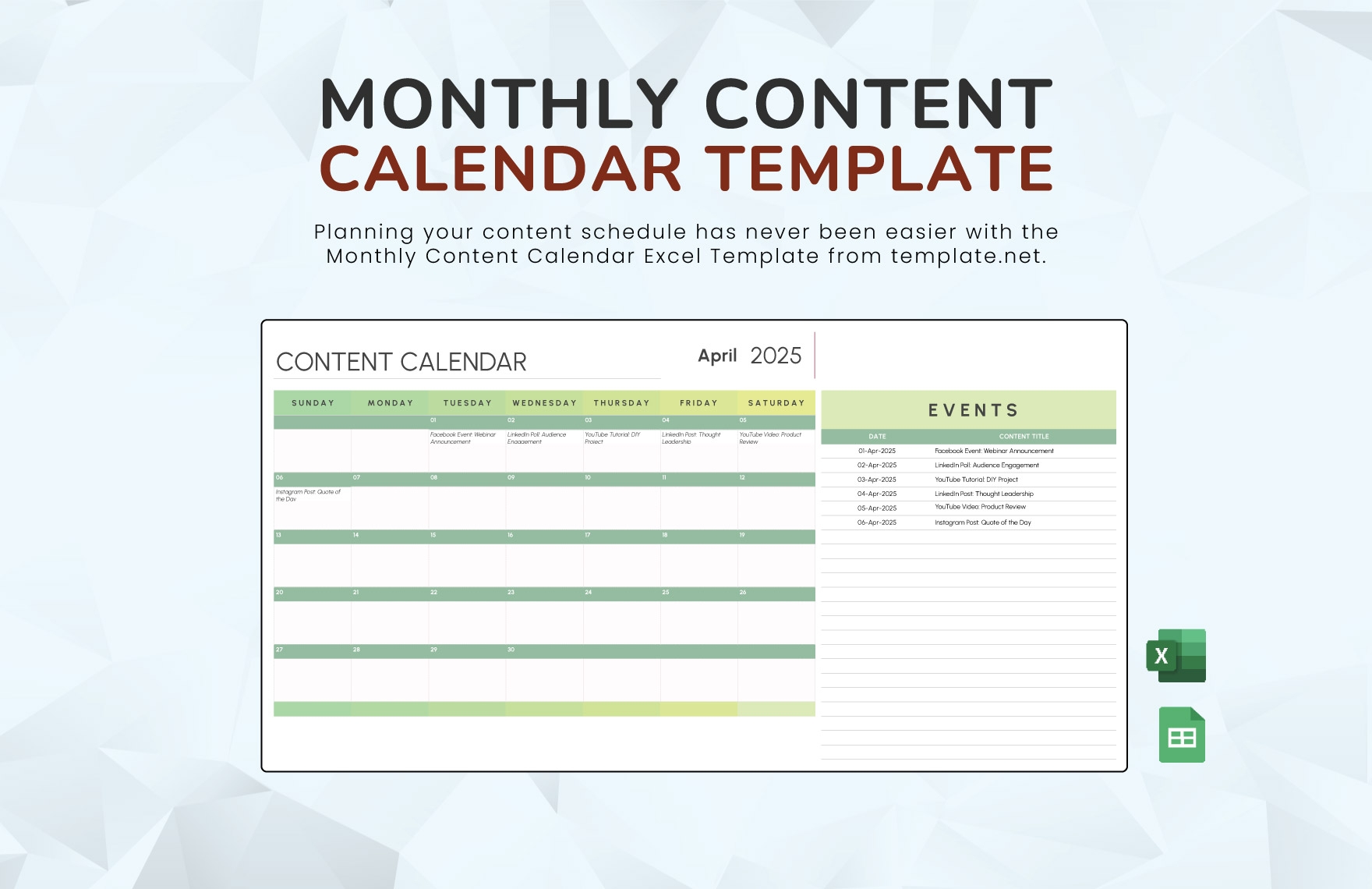 Blank Monthly Calendar 2025 Excel