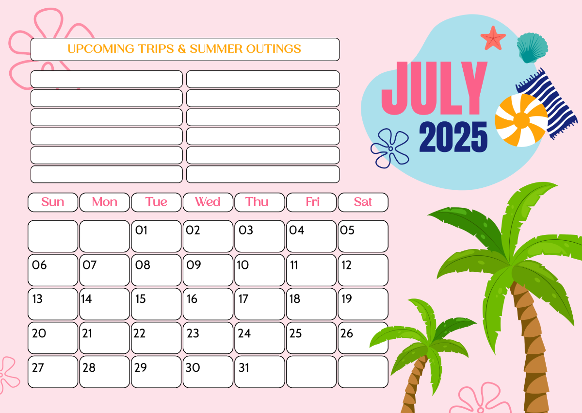 Free July 2025 Calendar Templates Editable And Printable