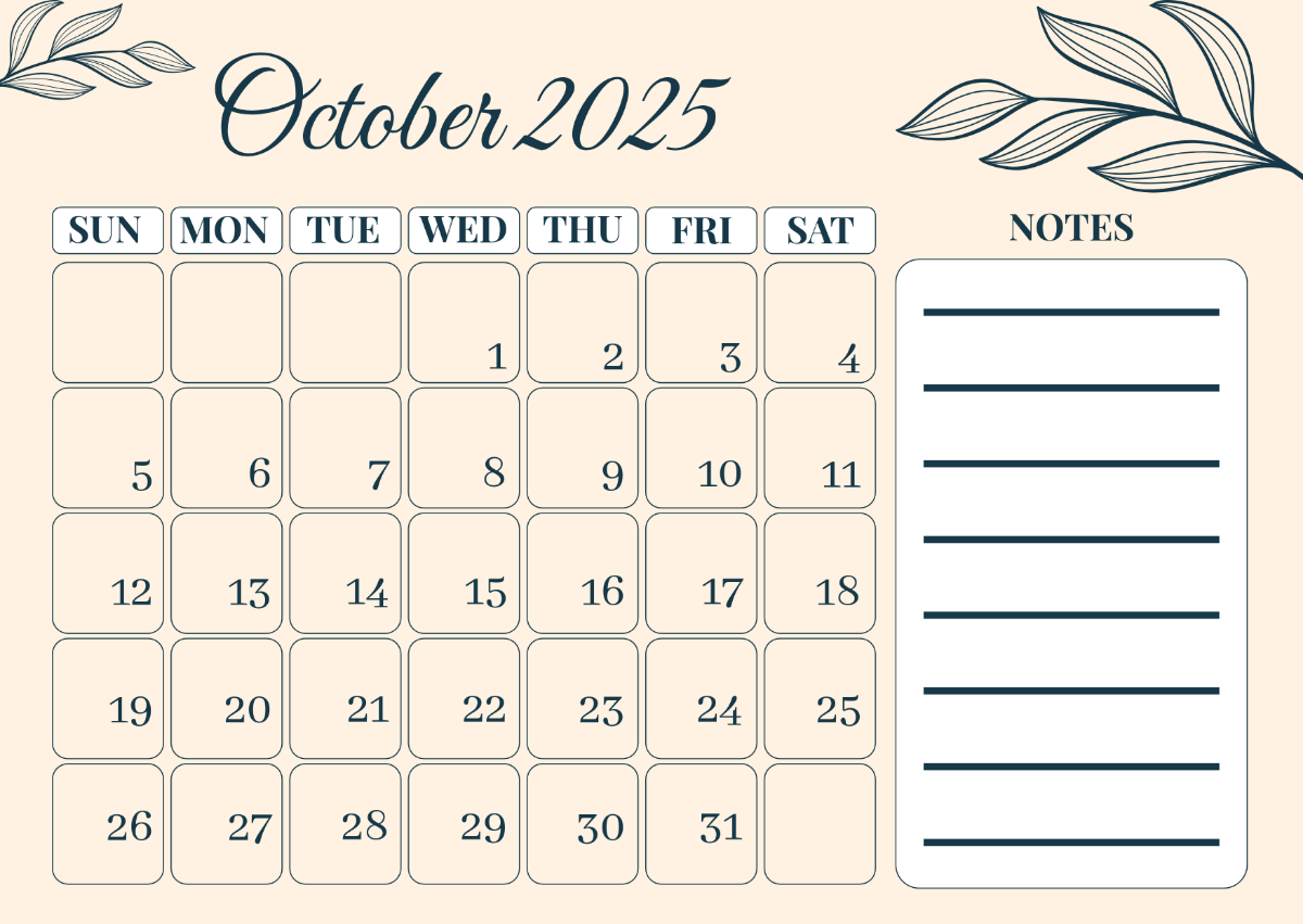 Blank Free October Calendar 2025