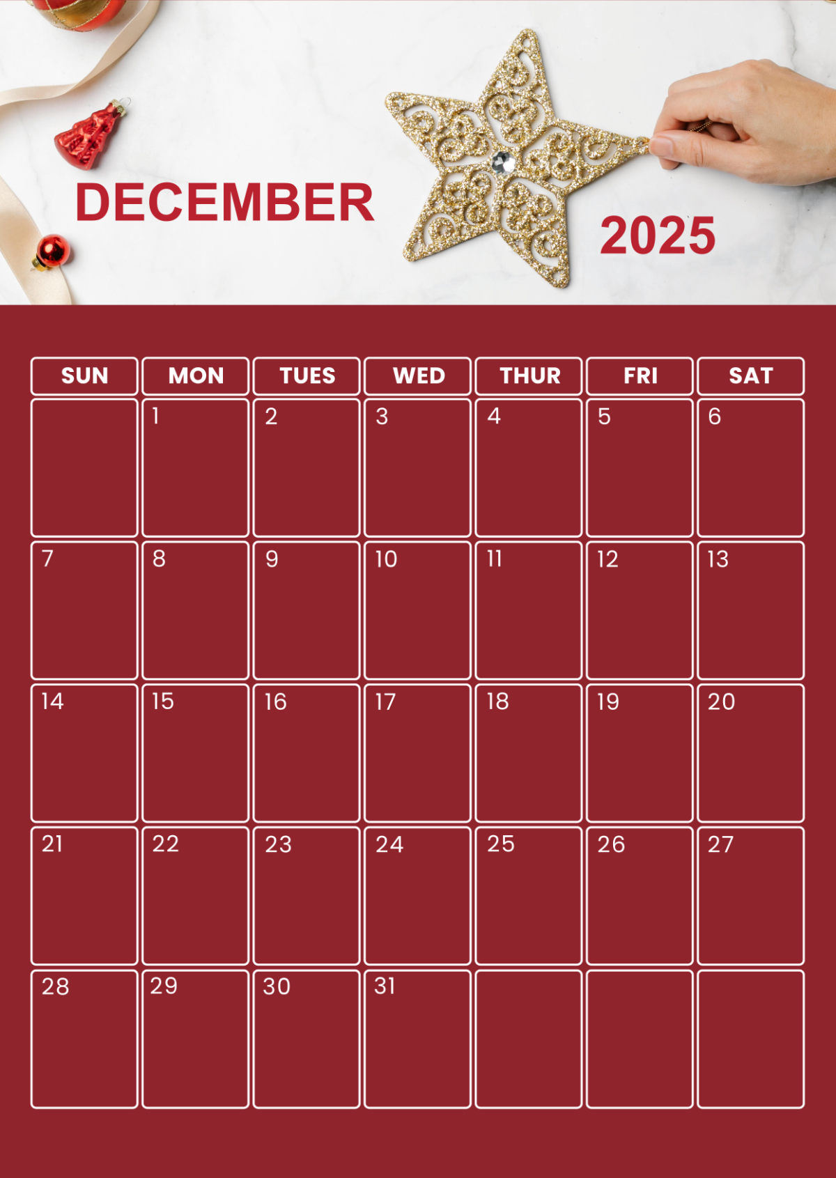 Free Portrait December 2025 Aesthetic Calendar Template To Edit Online